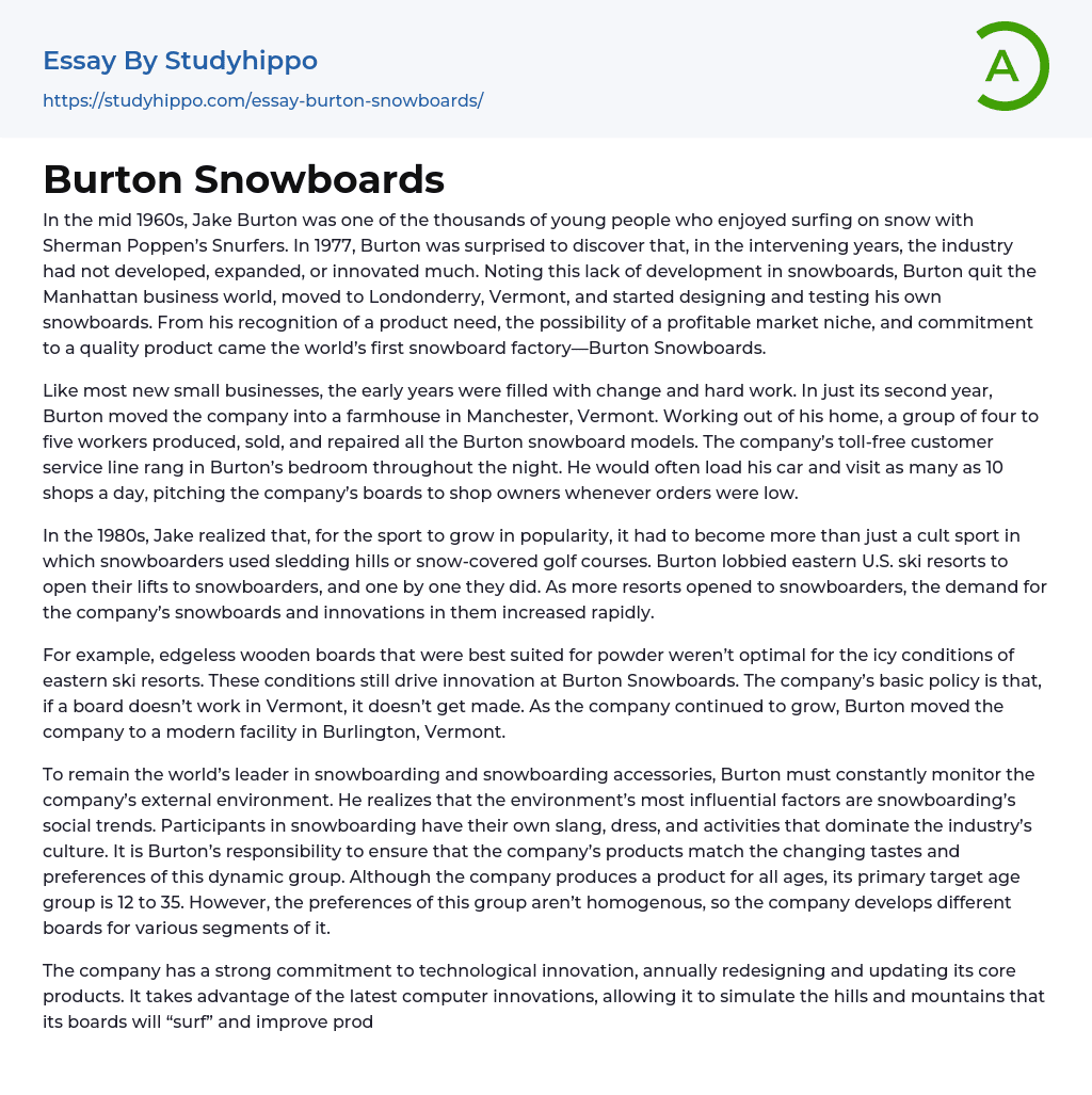 Burton Snowboards Essay Example