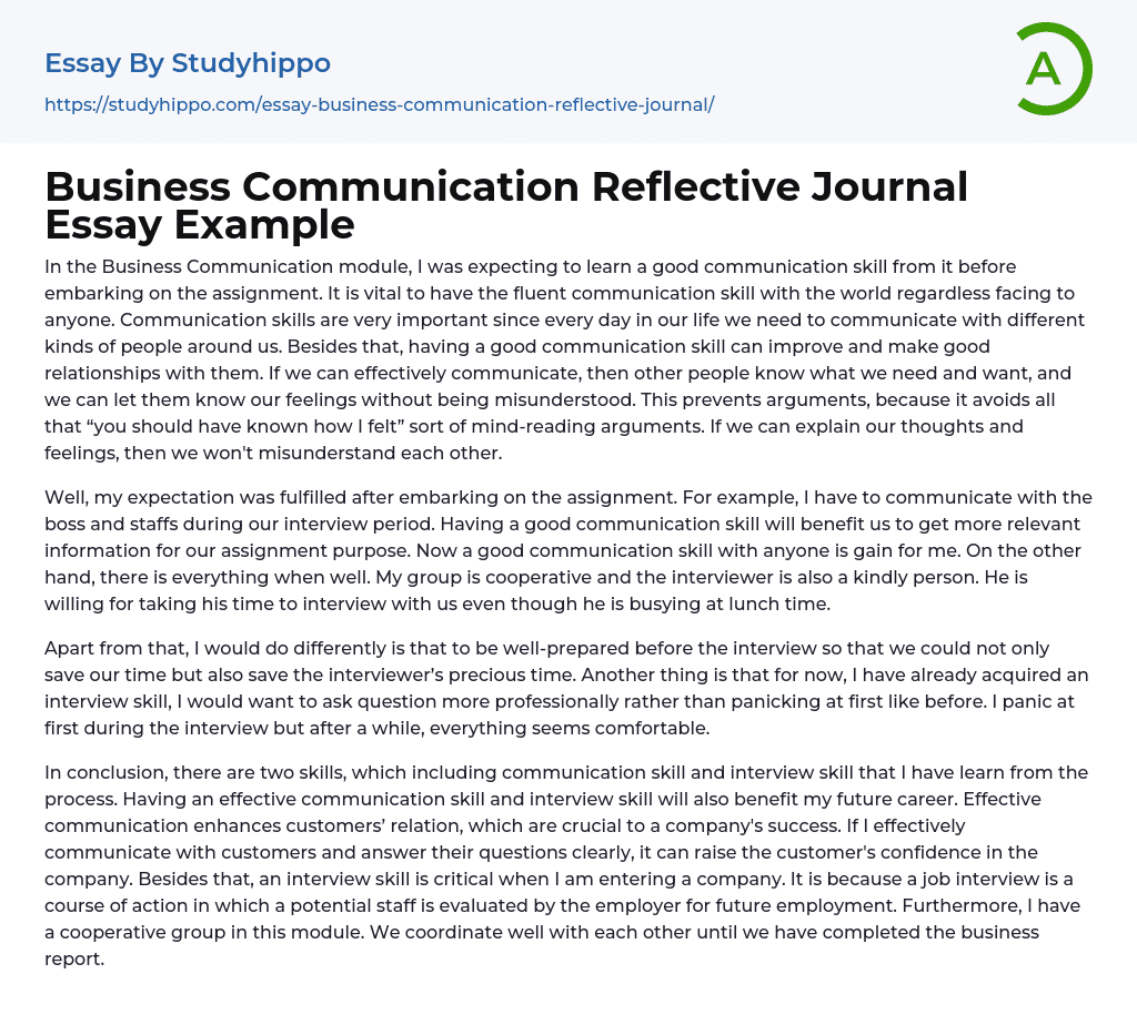effective communication reflective essay