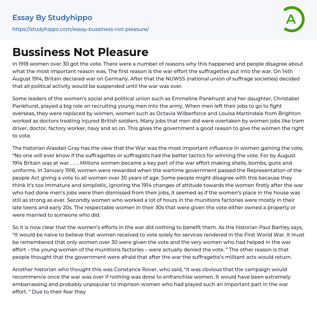 Bussiness Not Pleasure Essay Example
