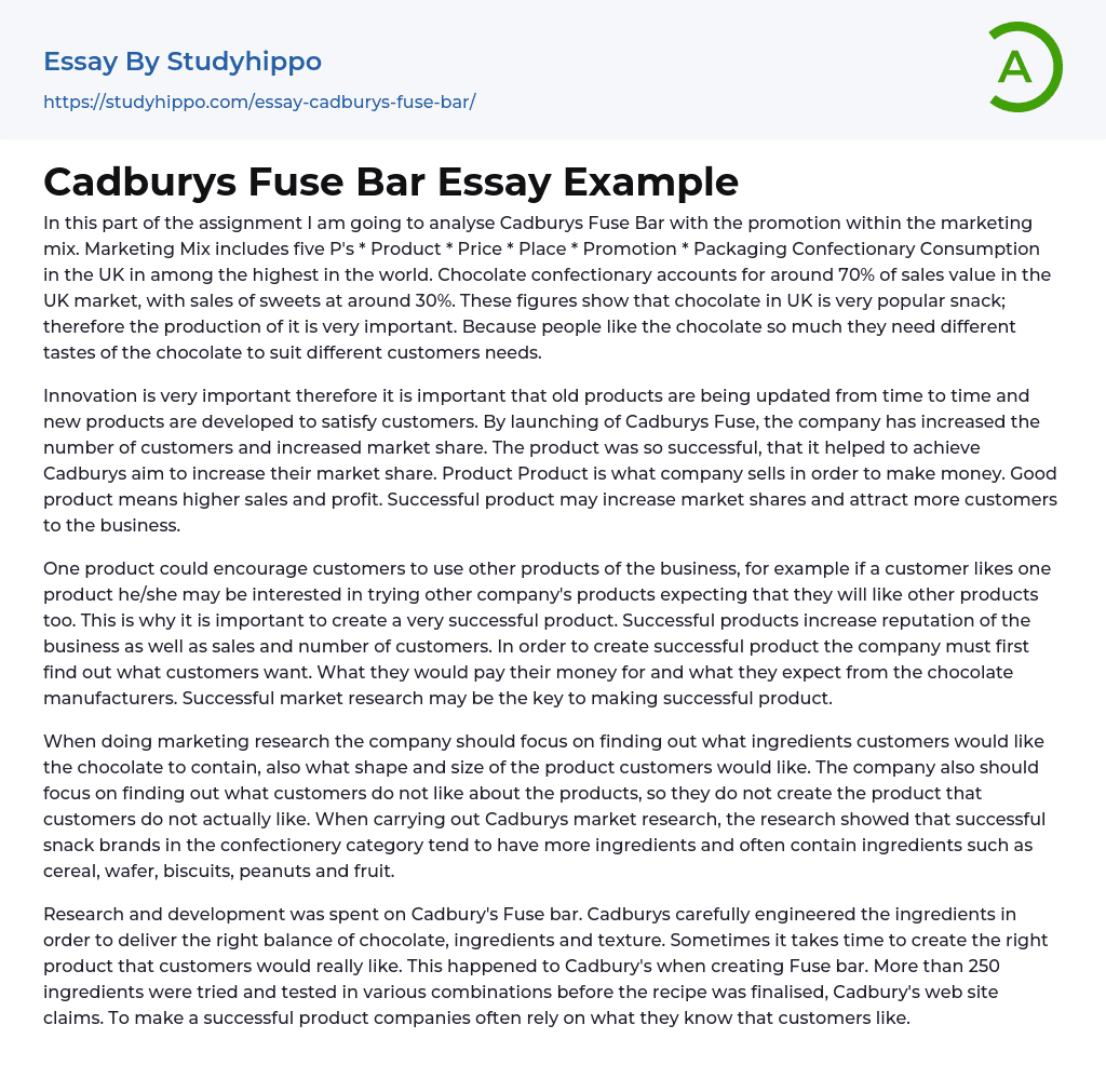 Cadburys Fuse Bar Essay Example
