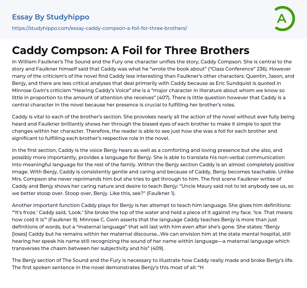 Caddy Compson: A Foil for Three Brothers Essay Example