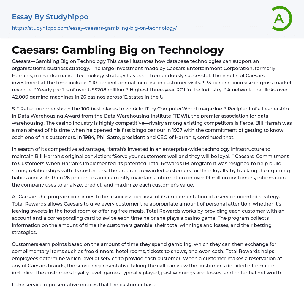 Caesars: Gambling Big on Technology Essay Example