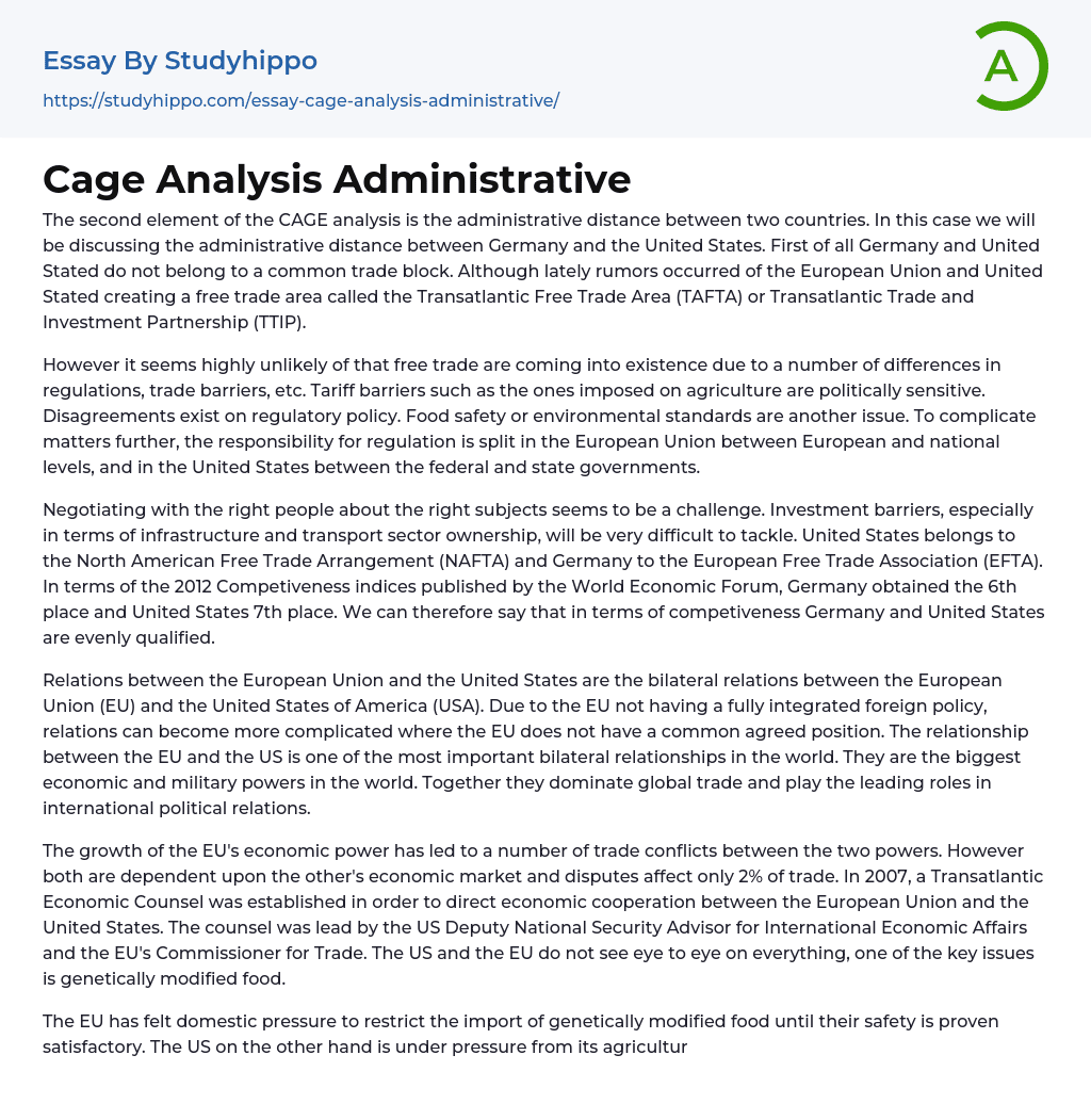 Cage Analysis Administrative Essay Example