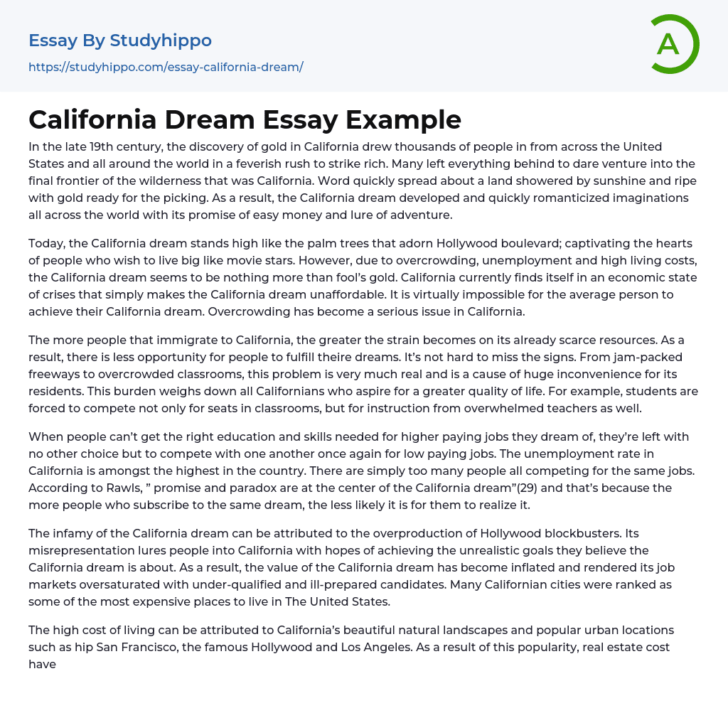 California Dream Essay Example