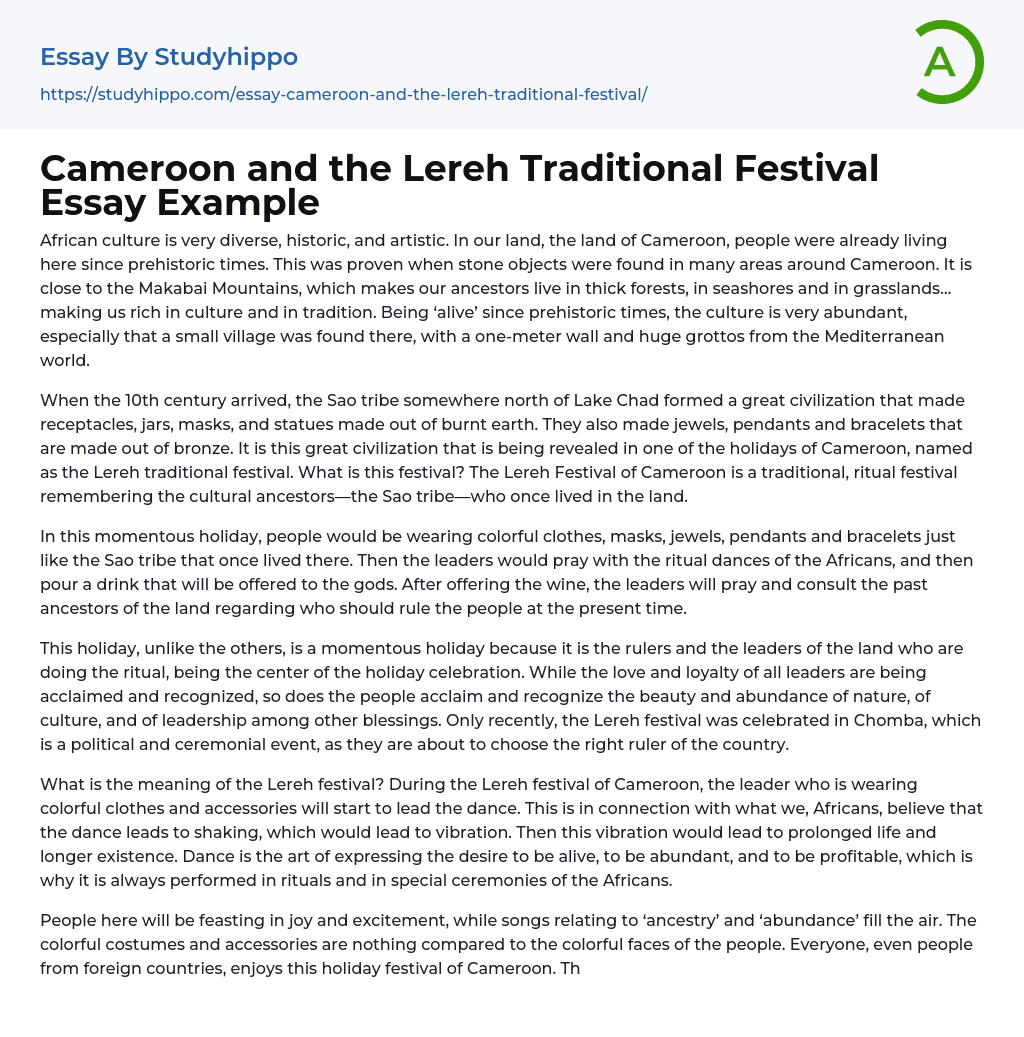 Cameroon and the Lereh Traditional Festival Essay Example