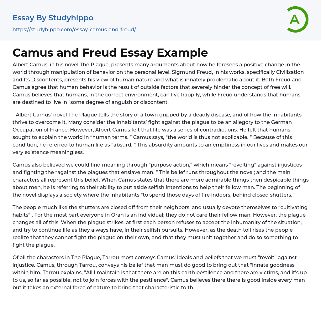 Camus and Freud Essay Example
