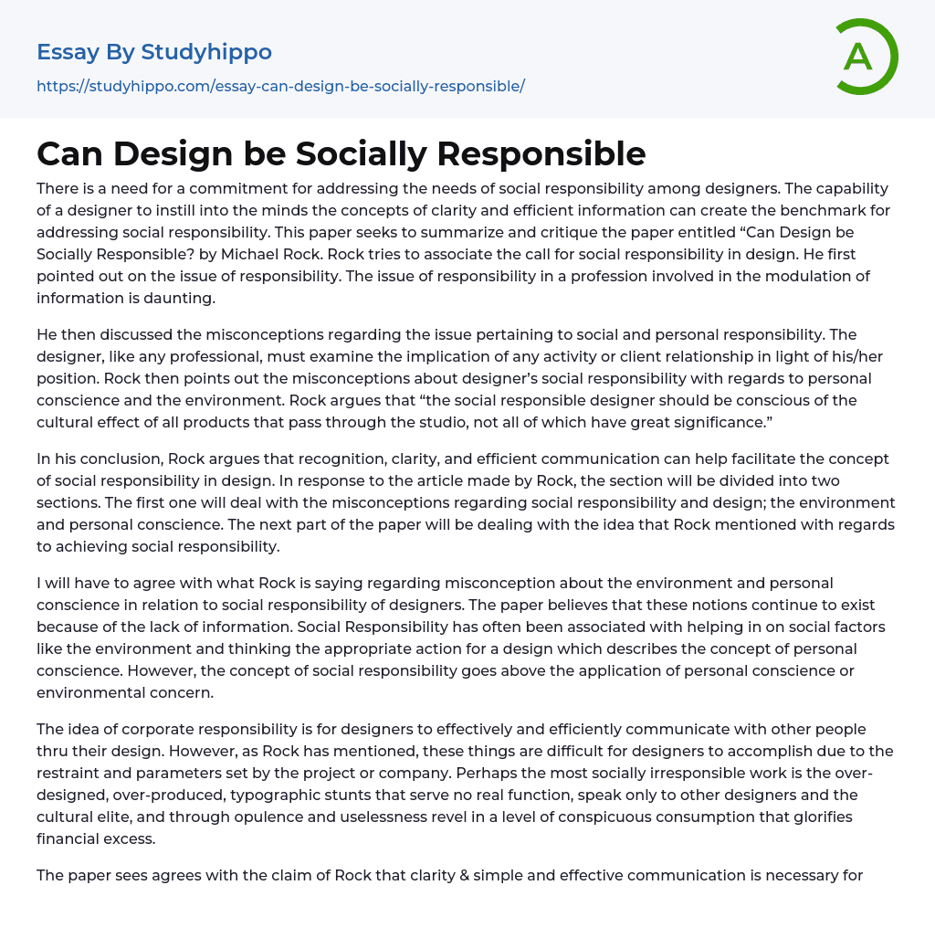 Can Design be Socially Responsible Essay Example
