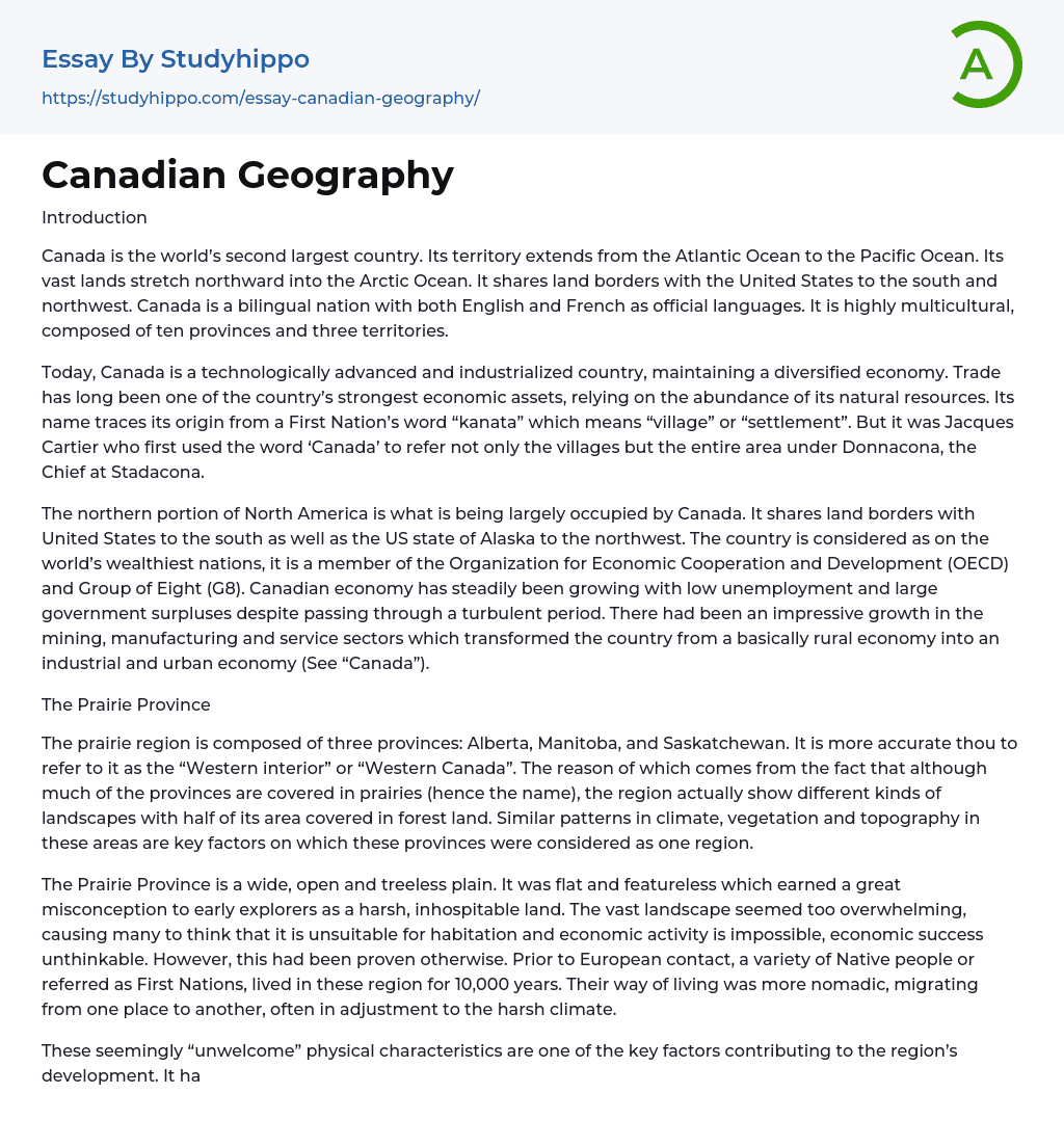 Canadian Geography Essay Example