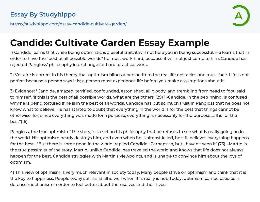 Candide: Cultivate Garden Essay Example