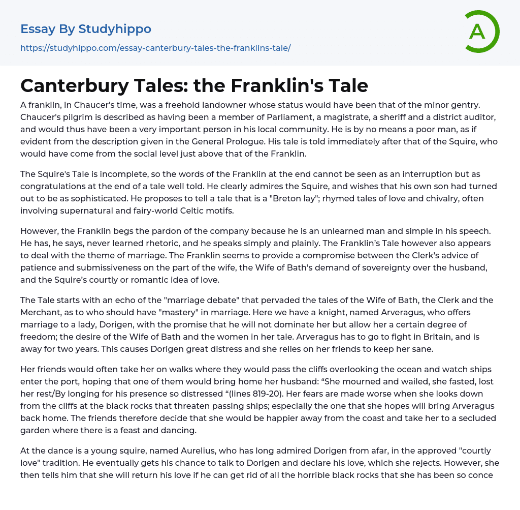 Canterbury Tales: the Franklin’s Tale Essay Example