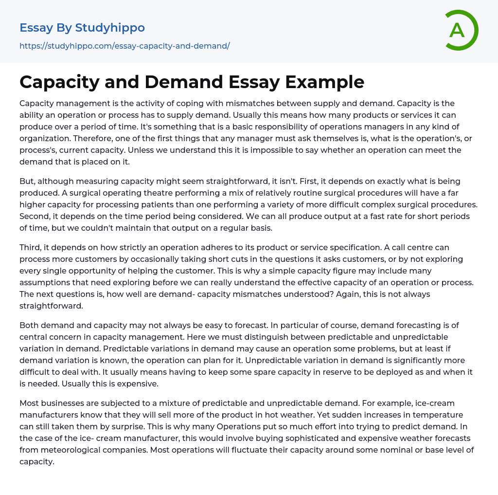 Capacity and Demand Essay Example