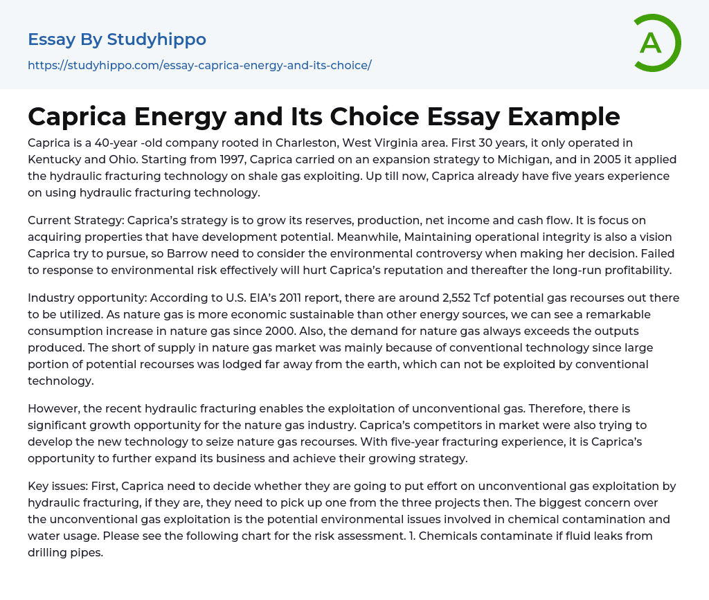Caprica Energy and Its Choice Essay Example