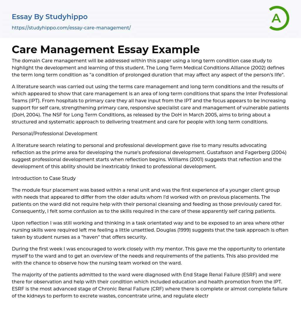 Care Management Essay Example