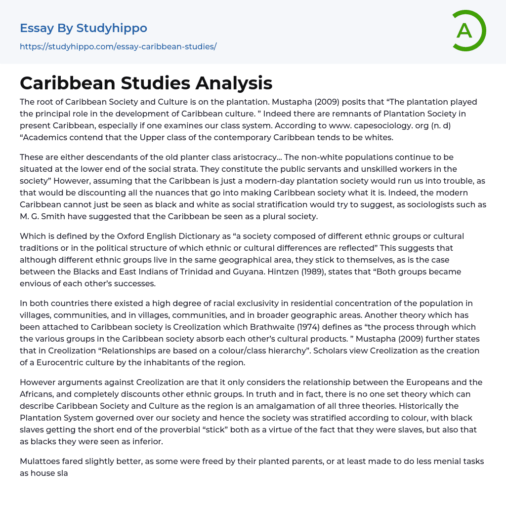 Caribbean Studies Analysis Essay Example StudyHippo