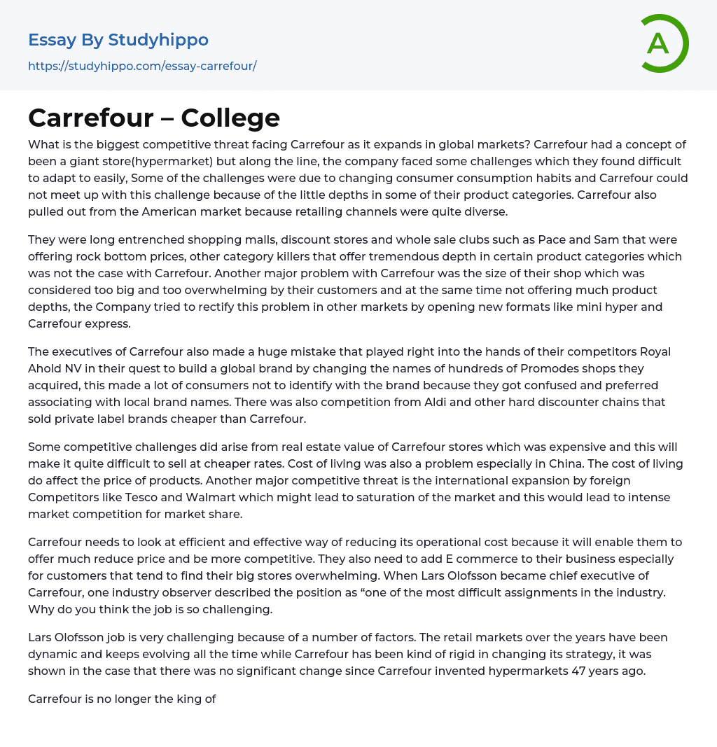 Carrefour – College Essay Example