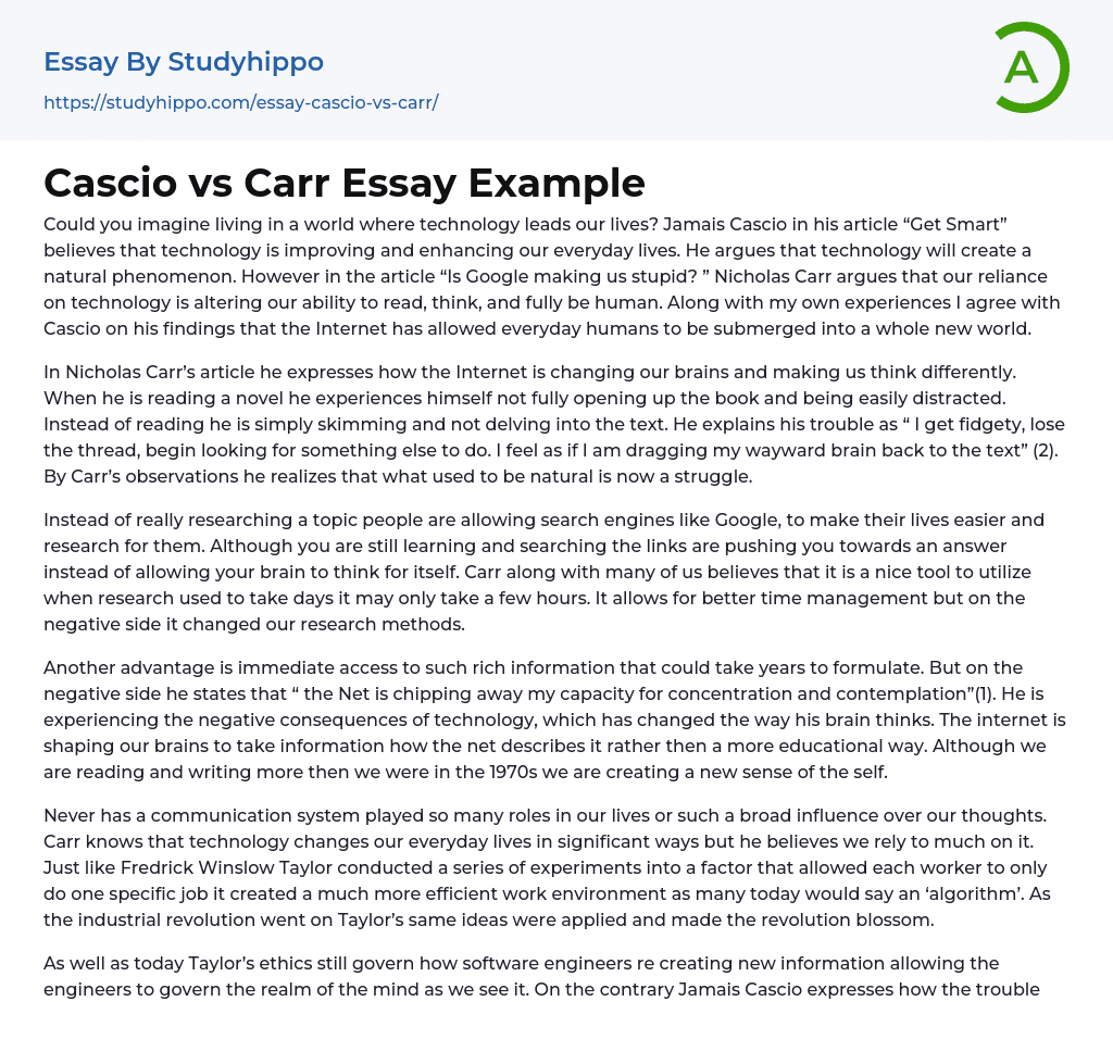 Cascio vs Carr Essay Example
