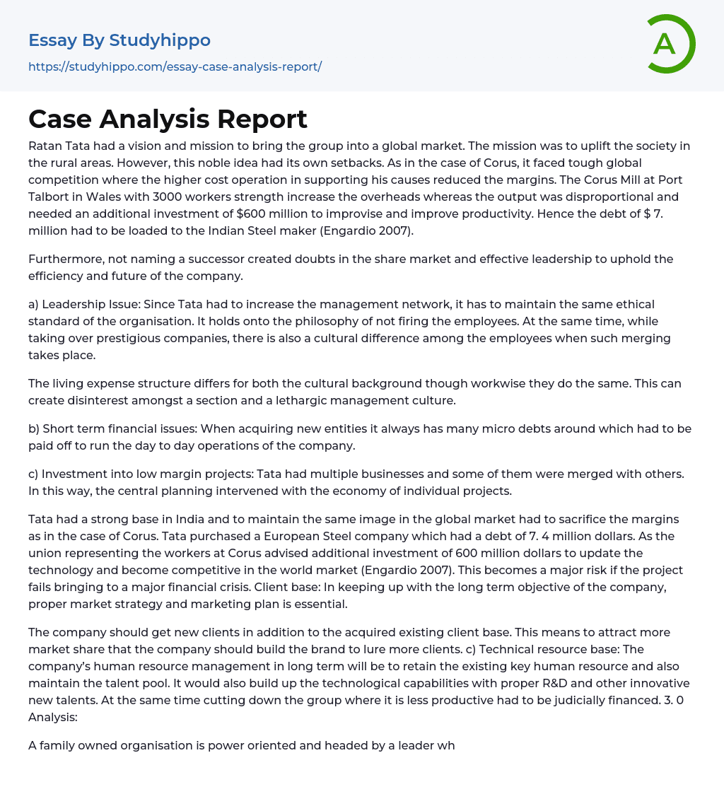 Case Analysis Report Essay Example
