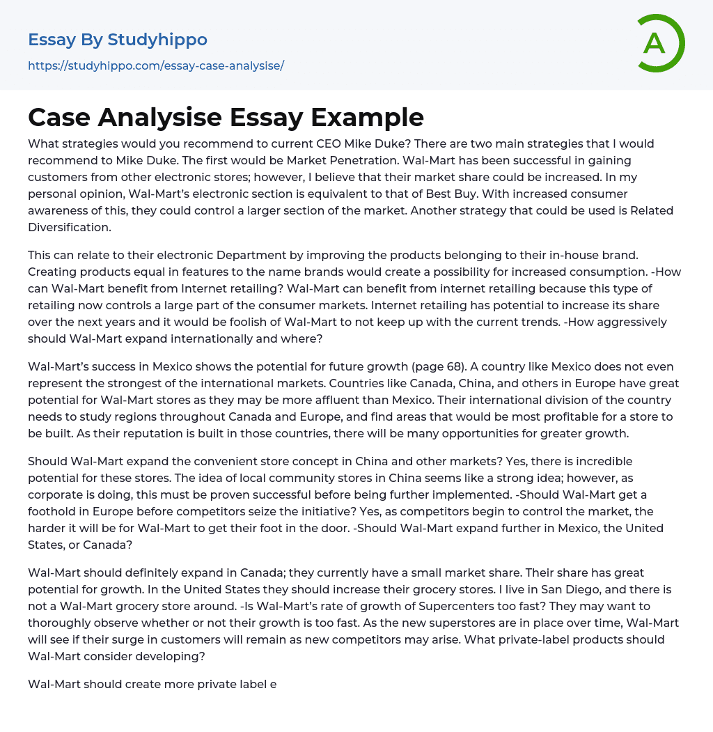 Case Analysise Essay Example