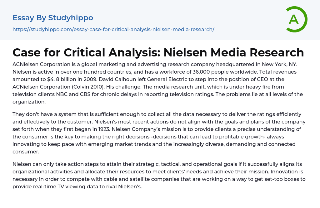 Case for Critical Analysis: Nielsen Media Research Essay Example