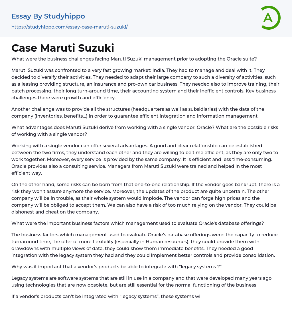 Case Maruti Suzuki Essay Example