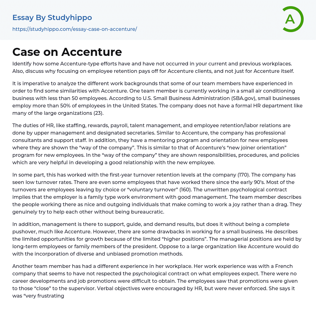 Case on Accenture Essay Example