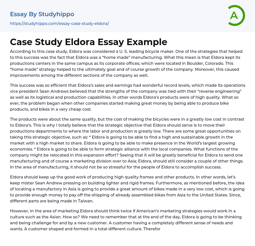 Case Study Eldora Essay Example