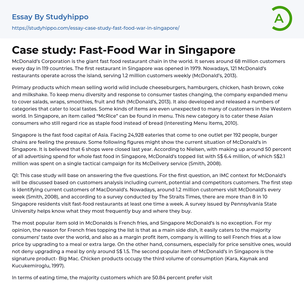 Case study: Fast-Food War in Singapore Essay Example