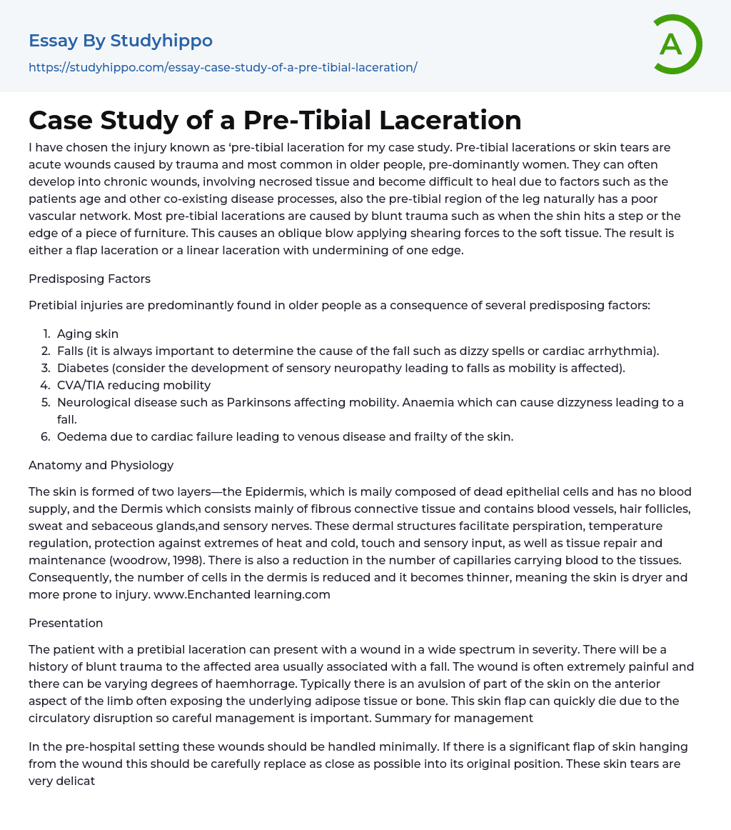 Case Study of a Pre-Tibial Laceration Essay Example