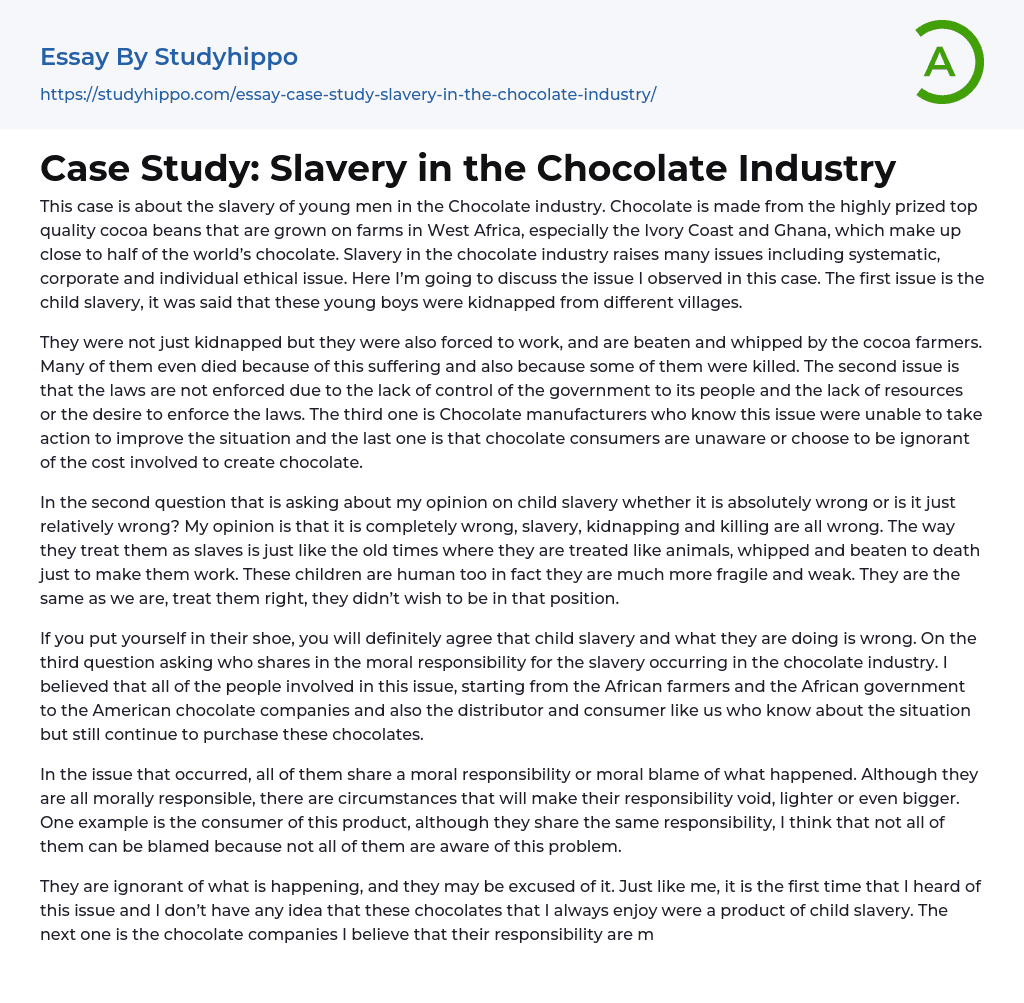 Case Study: Slavery in the Chocolate Industry Essay Example