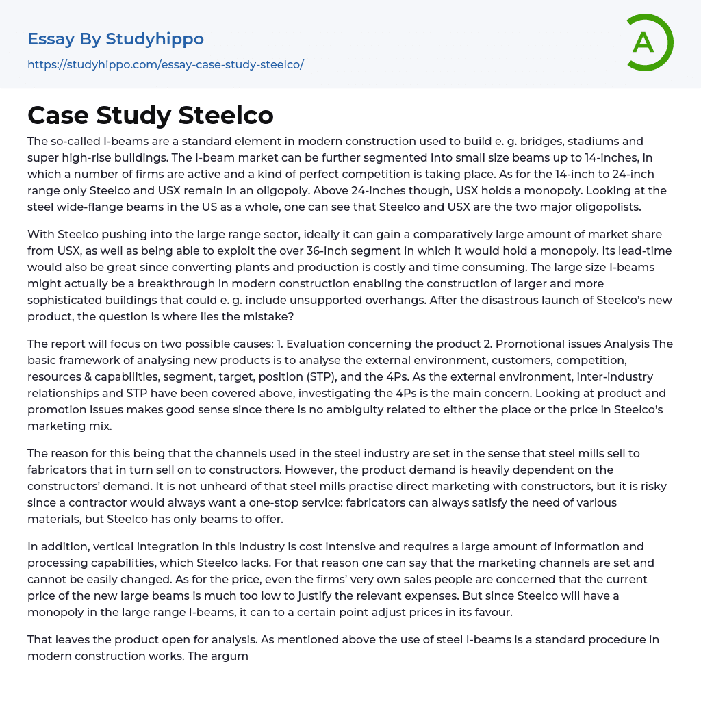 Case Study Steelco Essay Example