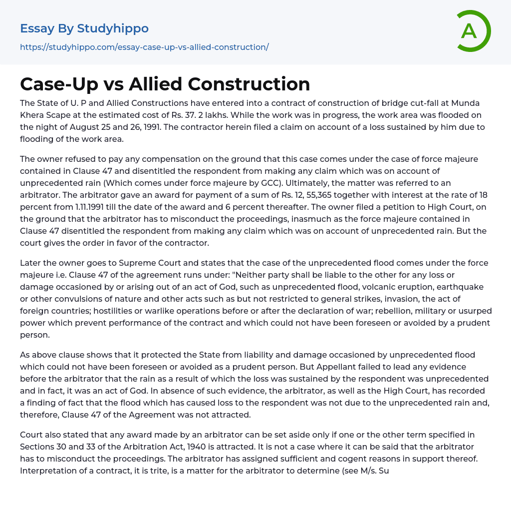 Case-Up vs Allied Construction Essay Example