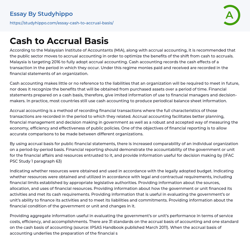 Cash to Accrual Basis Essay Example