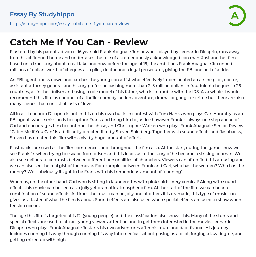 Catch Me If You Can – Review Essay Example