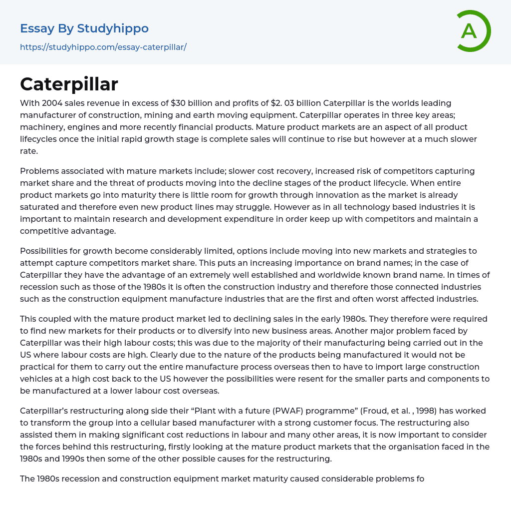 Caterpillar Essay Example