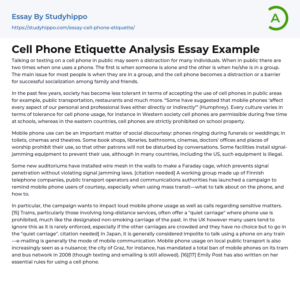 Cell Phone Etiquette Analysis Essay Example