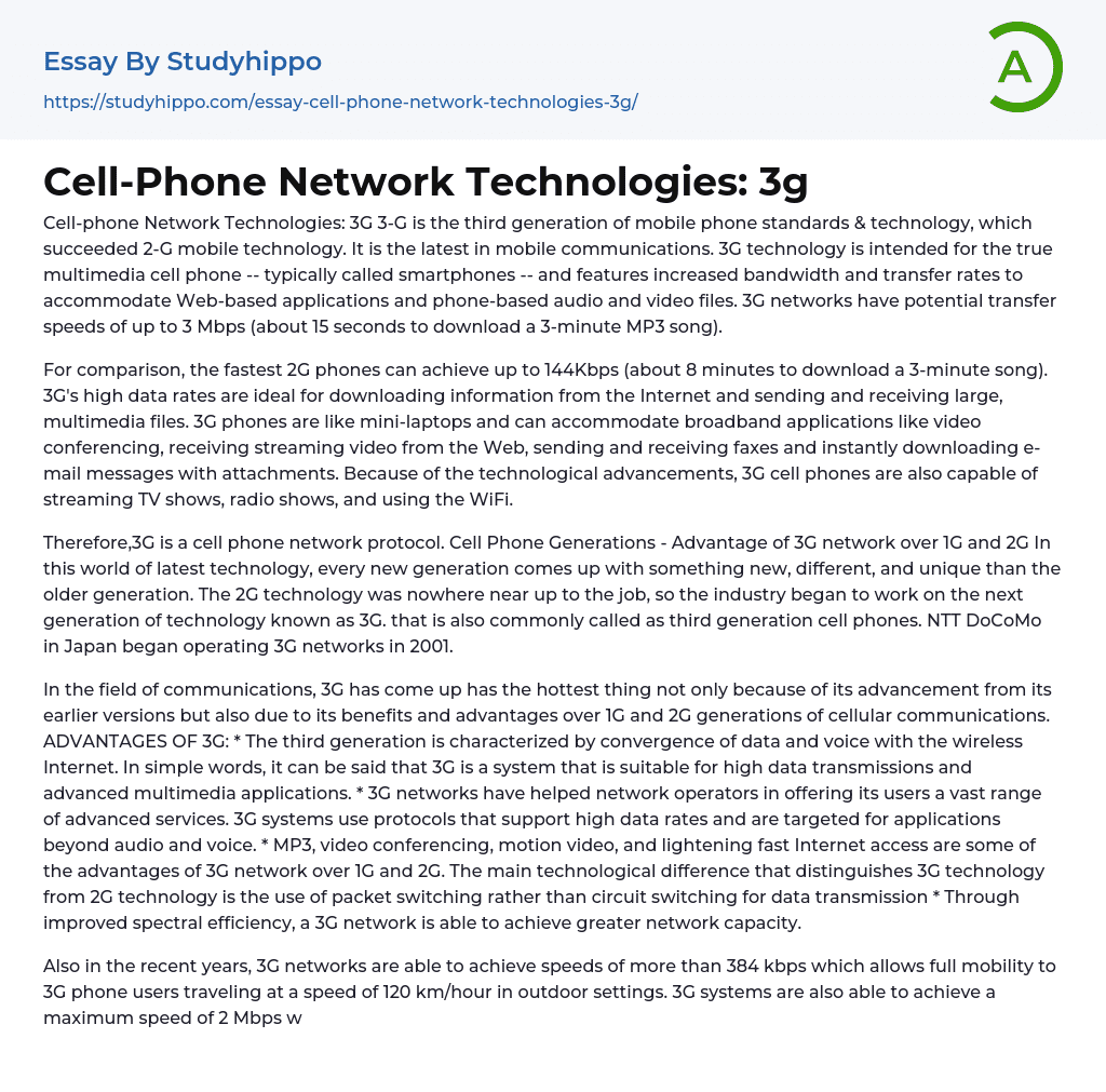 Cell-Phone Network Technologies: 3g Essay Example