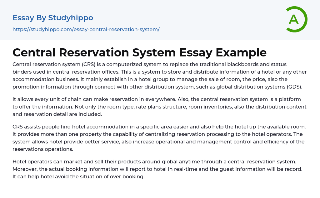 Central Reservation System Essay Example