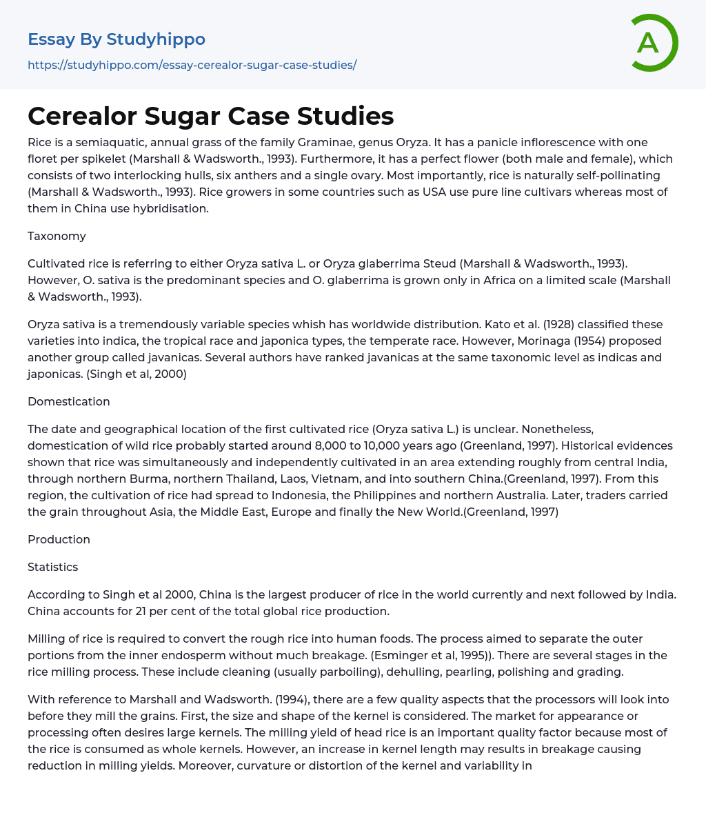 Cerealor Sugar Case Studies Essay Example