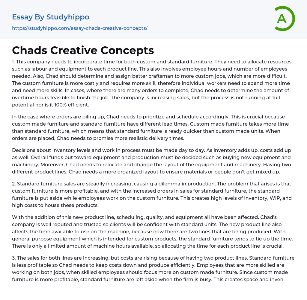 Chads Creative Concepts Essay Example