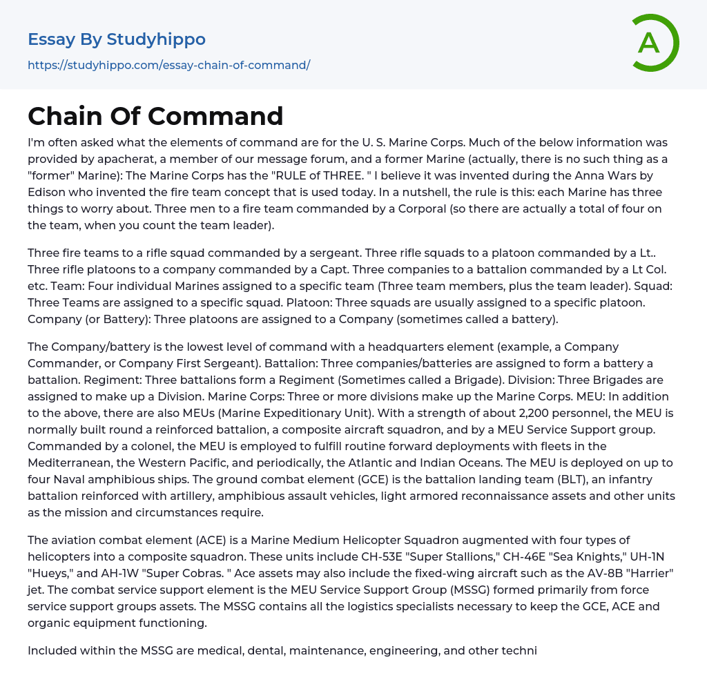 Chain Of Command Essay Example