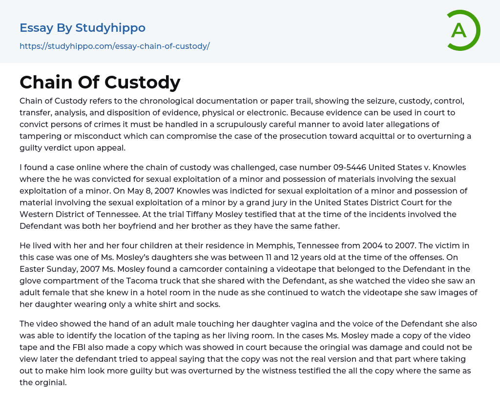 Chain Of Custody Essay Example
