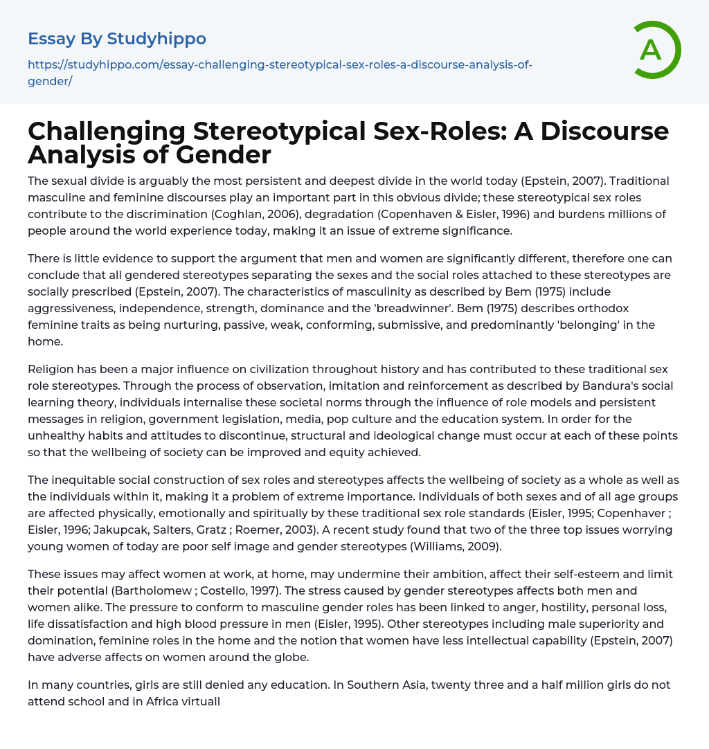 Challenging Stereotypical Sex-Roles: A Discourse Analysis of Gender Essay Example