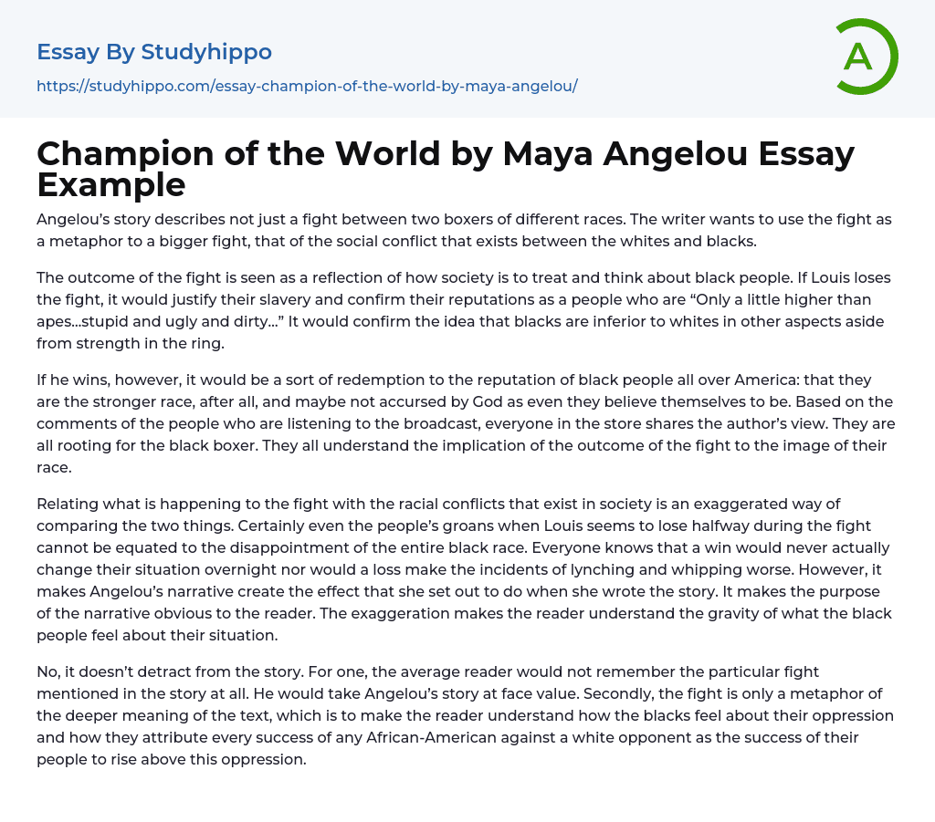 Champion of the World by Maya Angelou Essay Example