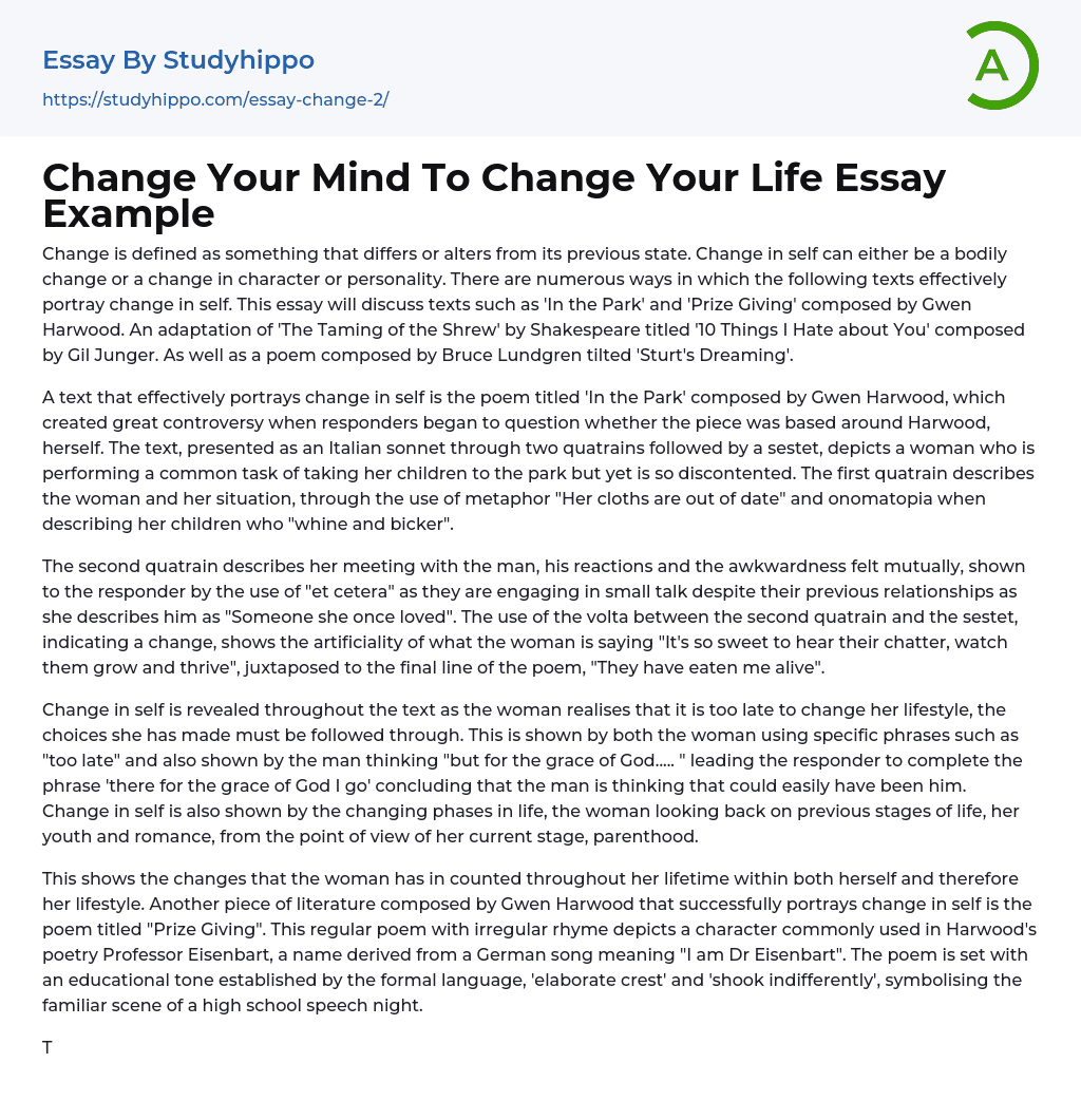 Change Your Mind To Change Your Life Essay Example