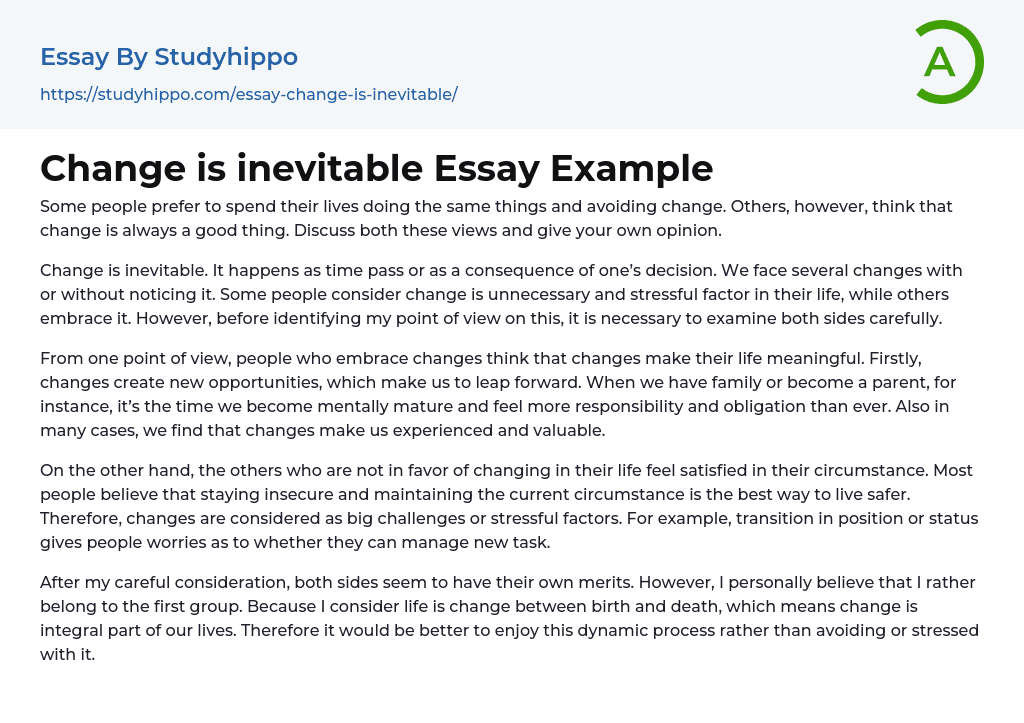 Change is inevitable Essay Example