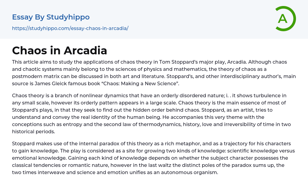 Chaos in Arcadia Essay Example