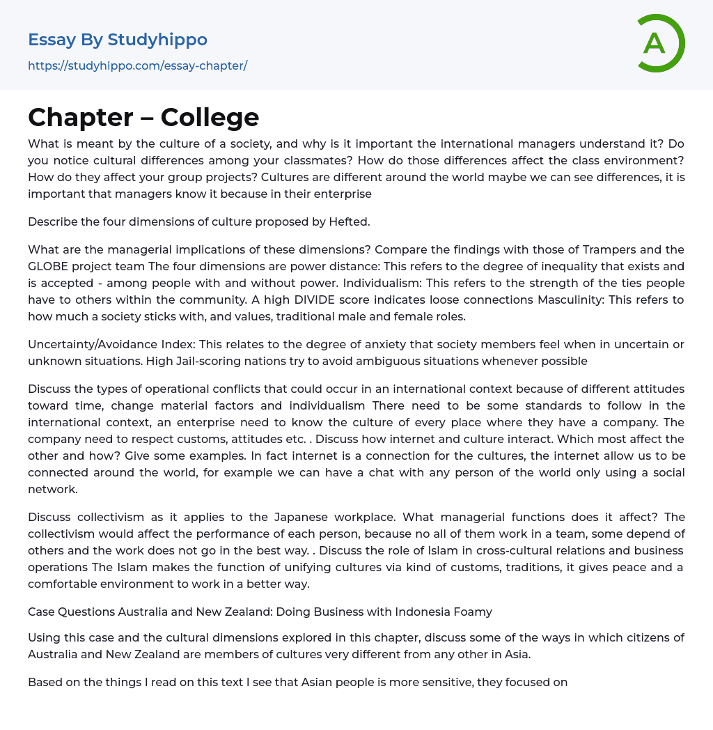 Chapter – College Essay Example