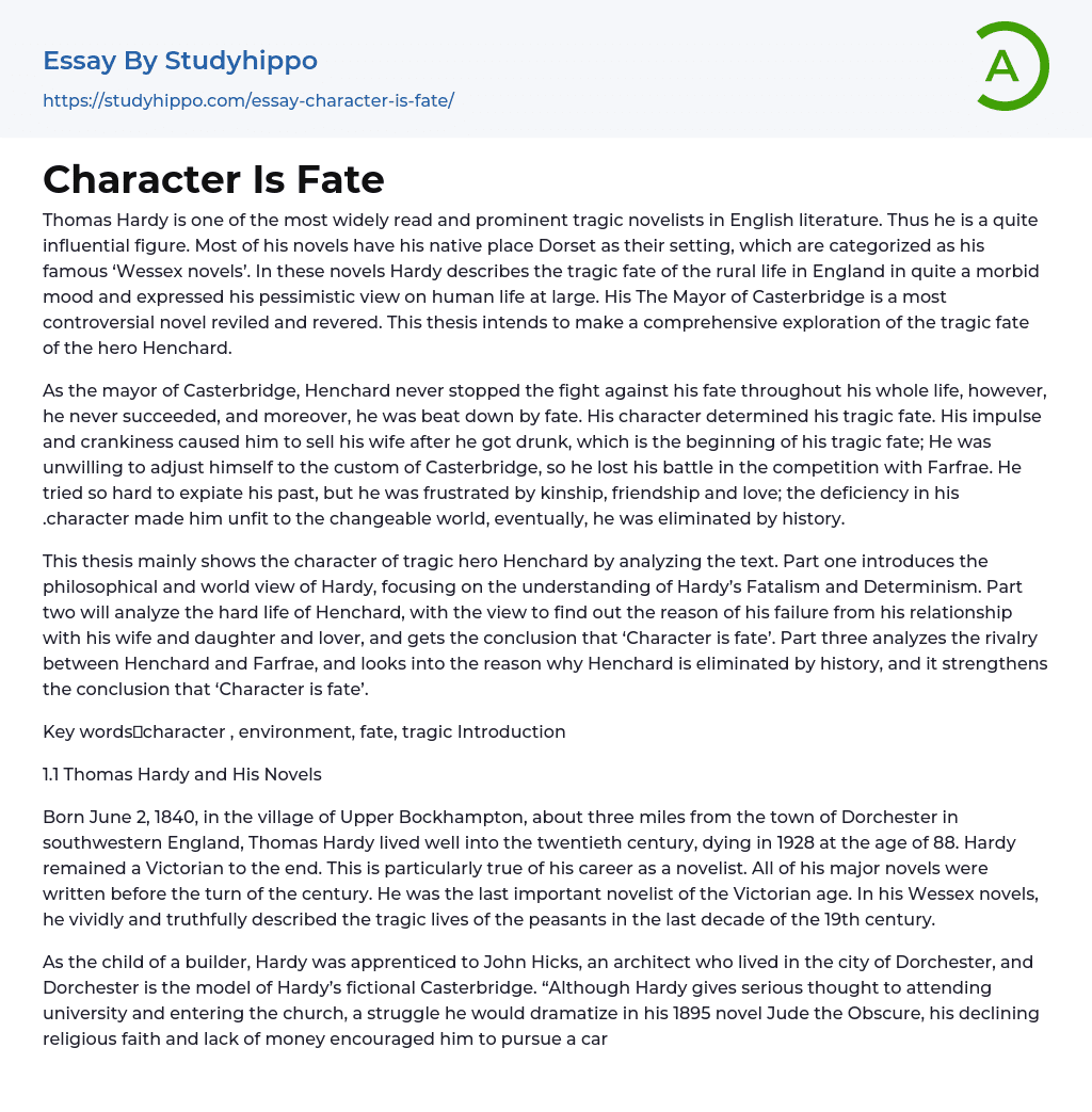 Character Is Fate Essay Example