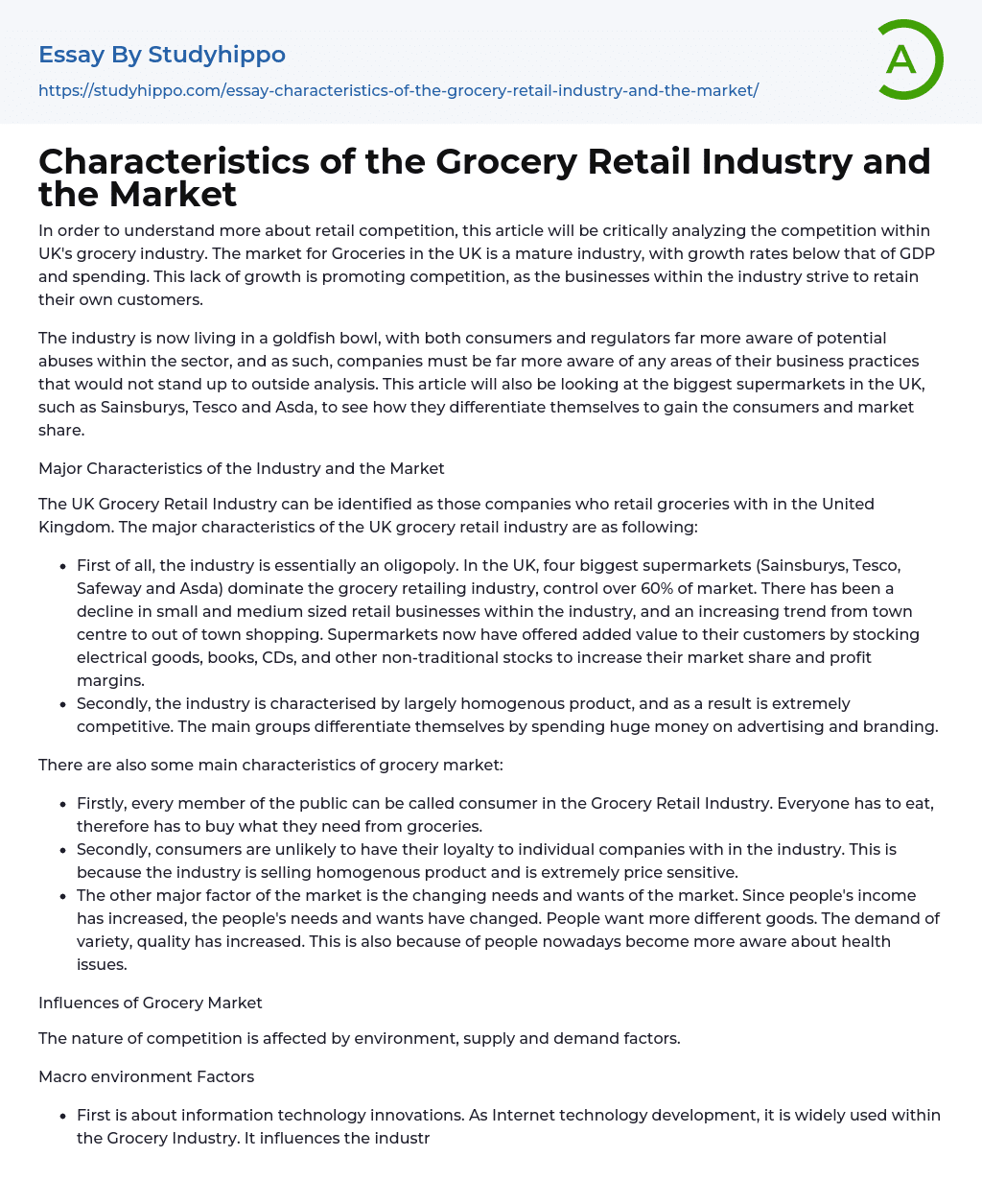 essay on online grocery