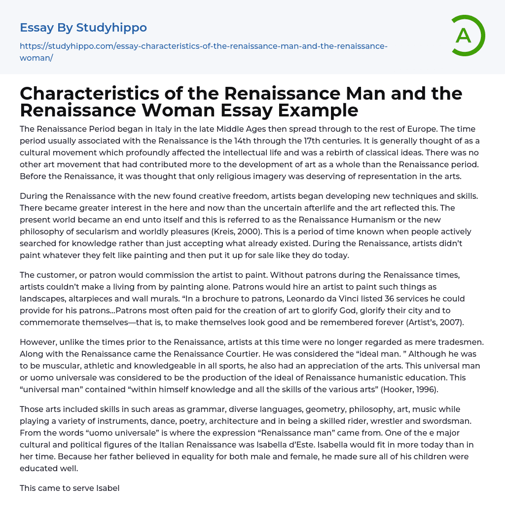Characteristics of the Renaissance Man and the Renaissance Woman Essay